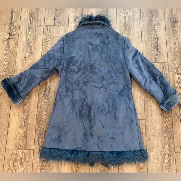 North Legend Faux Shearling Coat Boho Toggle Fur Trim Embroidered - Picture 8 of 14